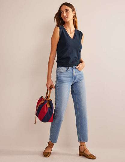 Catriona Cotton V-Neck Tank-Navy