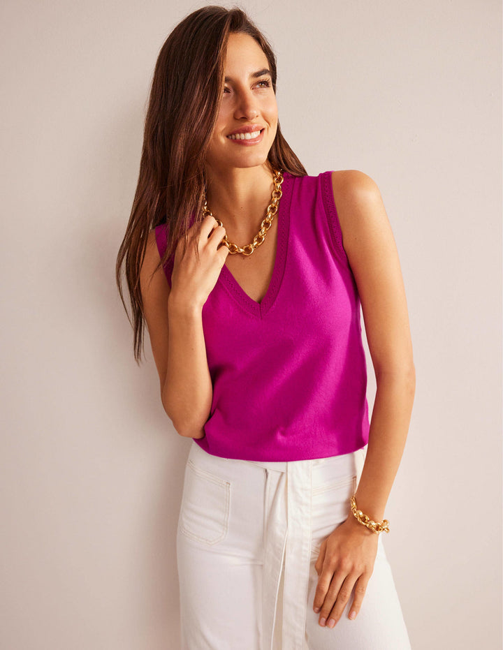 Catriona Cotton V-Neck Tank-Festival Fuchsia