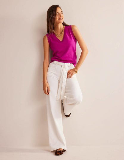Catriona Cotton V-Neck Tank-Festival Fuchsia