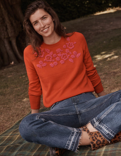 Embroidered Crew Neck Jumper-Brilliant Red-5