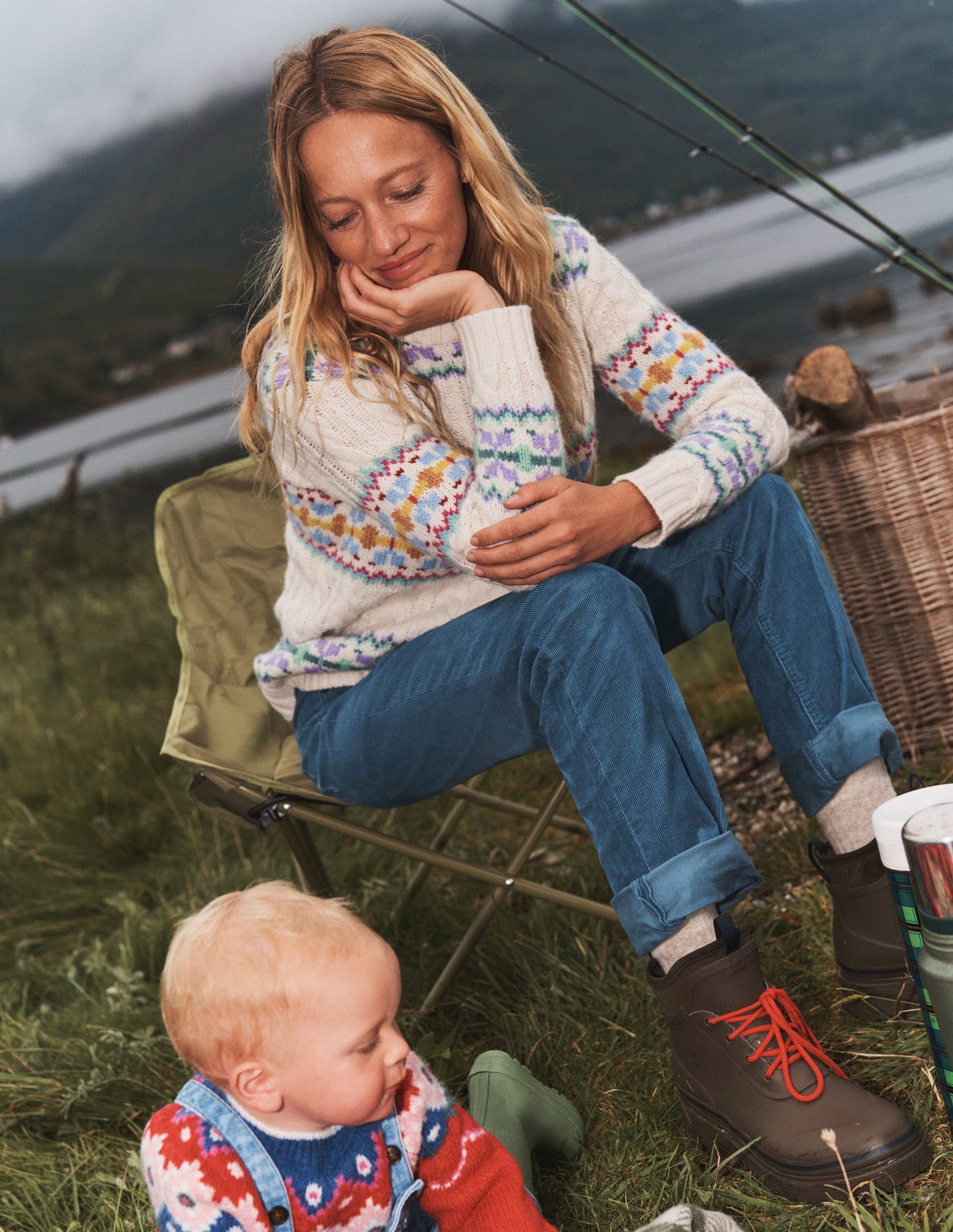 Cable Knit Fair Isle Jumper-Warm Ivory