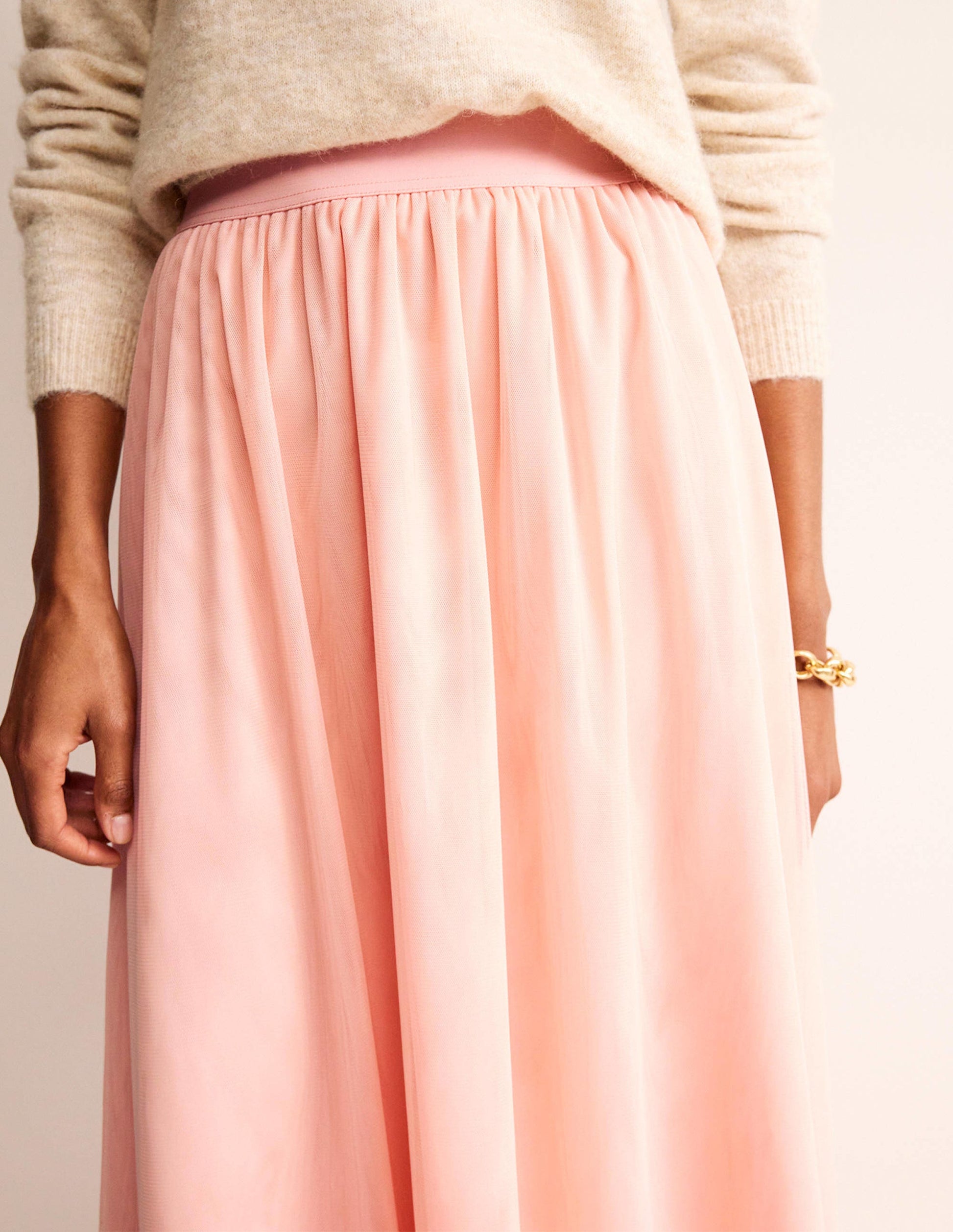 Tulle Full Midi Skirt-Pink-2
