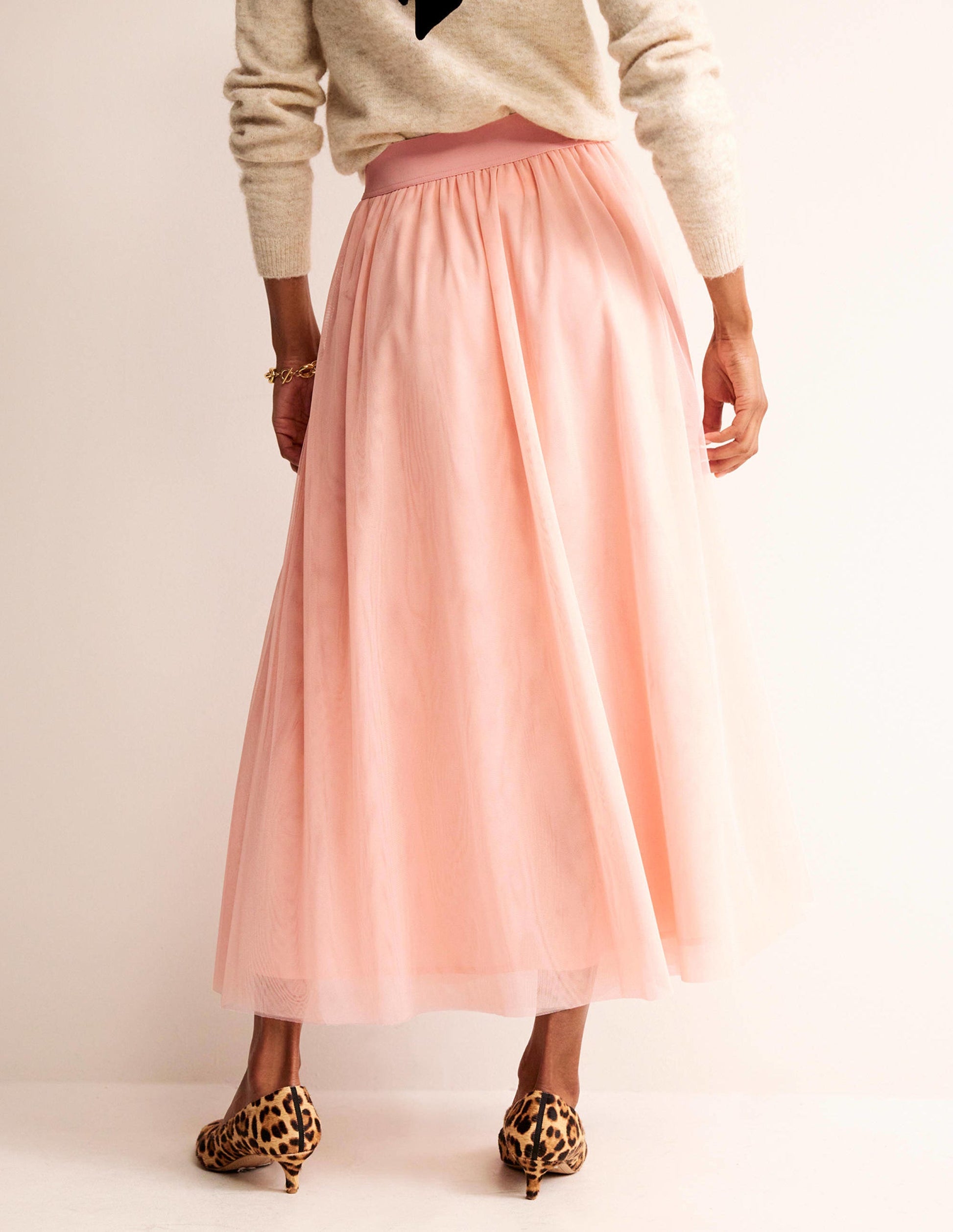 Tulle Full Midi Skirt-Pink-3