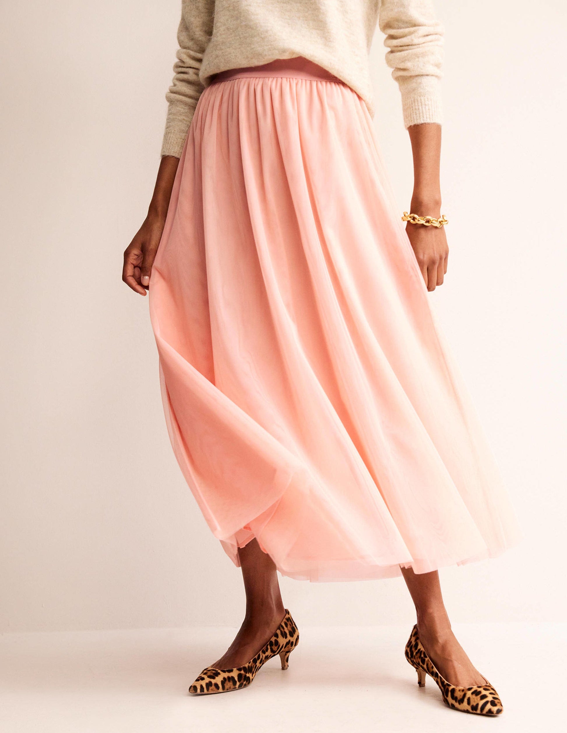 Tulle Full Midi Skirt-Pink-4