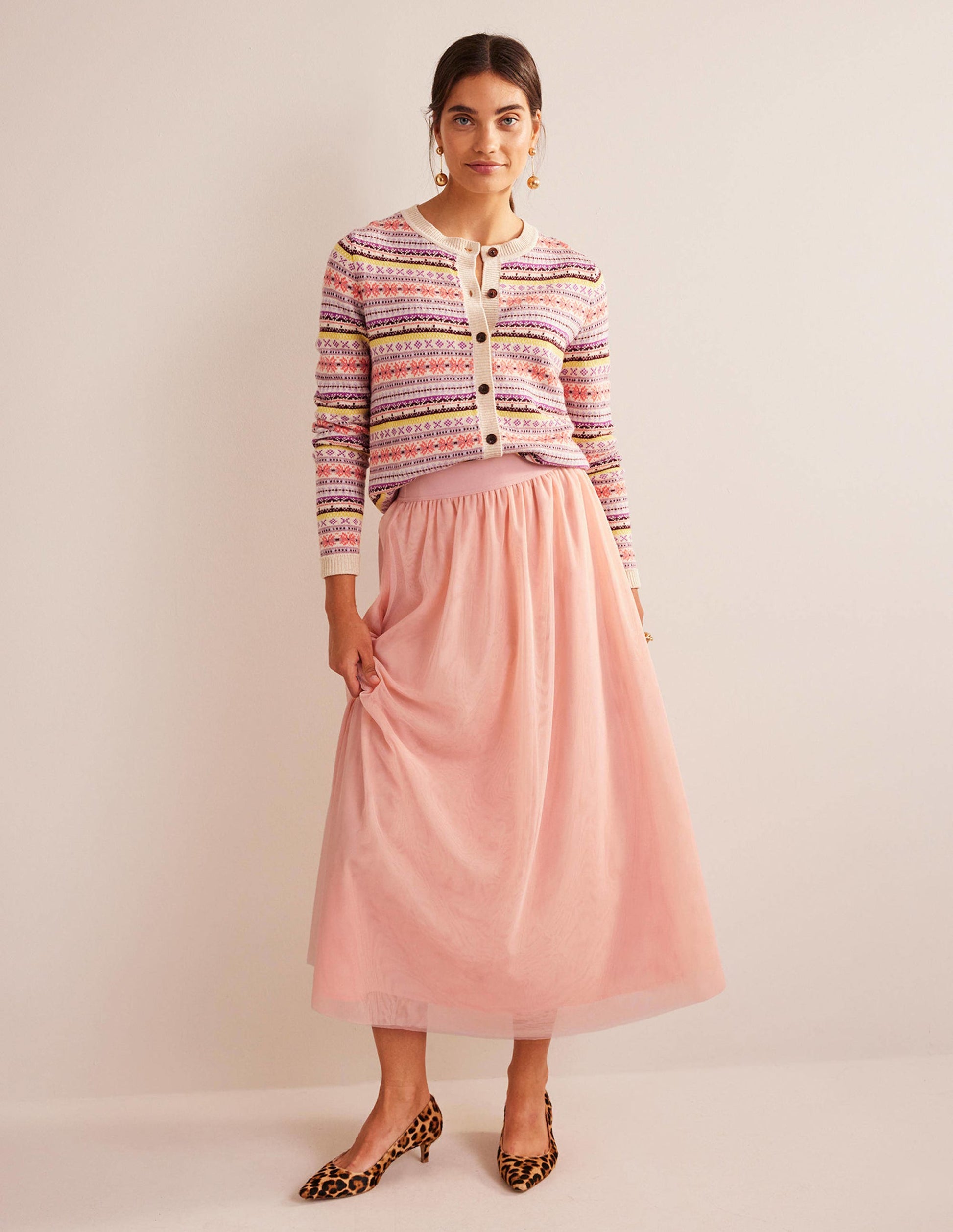Tulle Full Midi Skirt-Pink-5