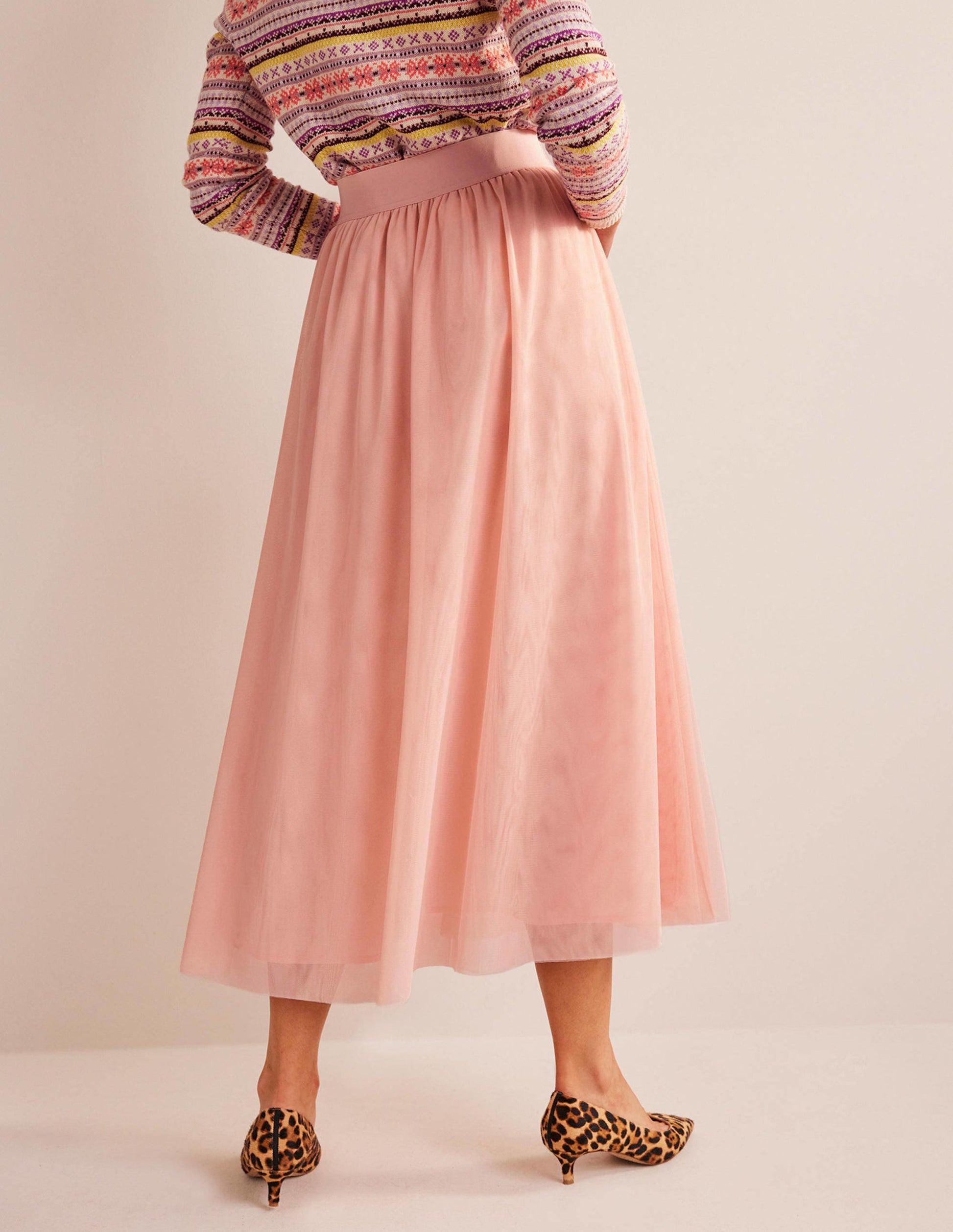 Tulle Full Midi Skirt-Pink-6