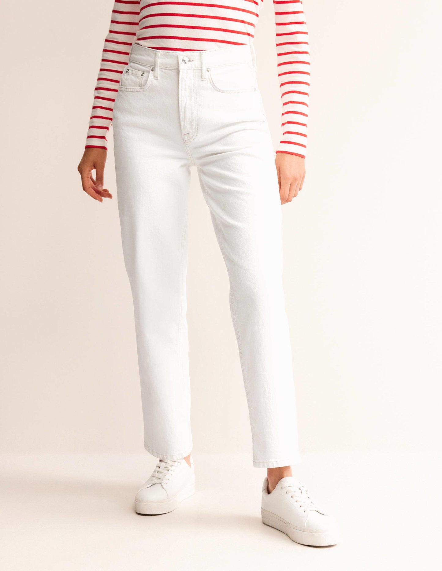 High Rise True Straight Jeans-White