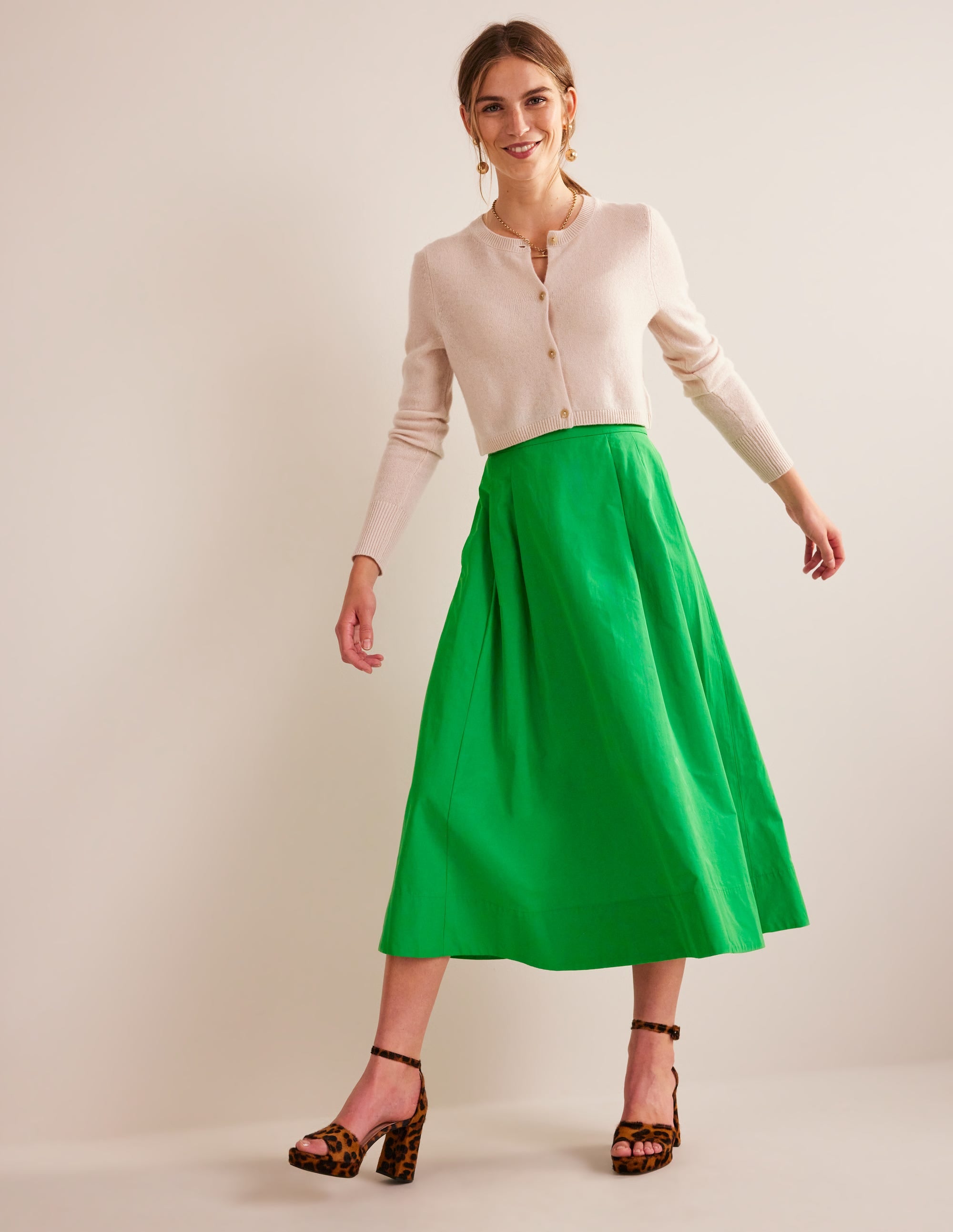 Taffeta Pull-on Midi Skirt-Green Bee - Image 1