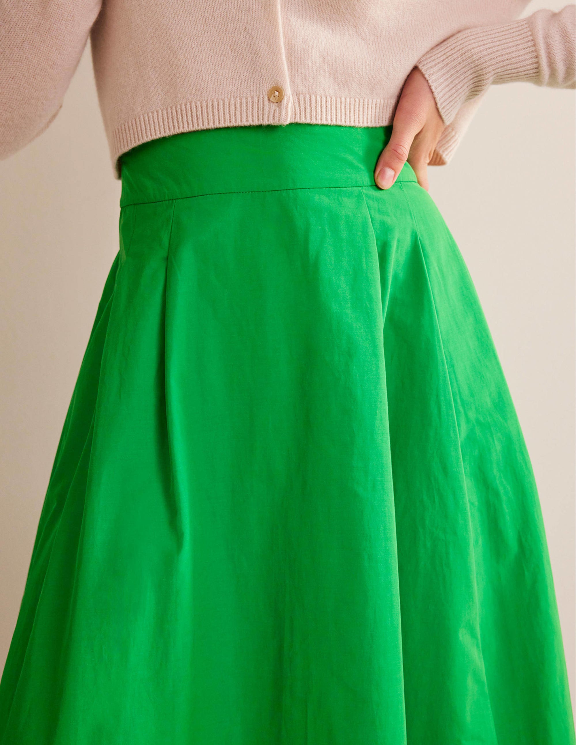 Taffeta Pull-on Midi Skirt-Green Bee - Image 2