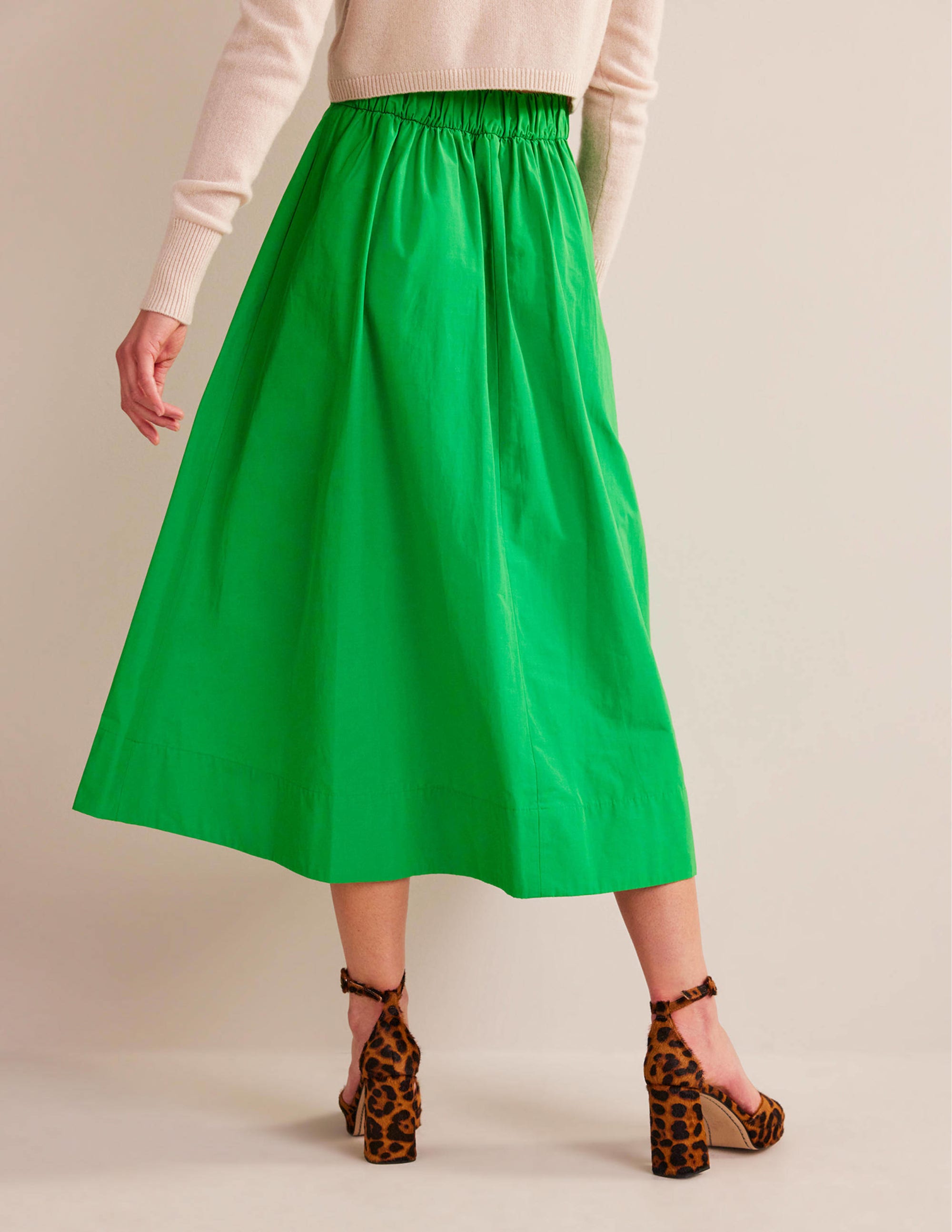 Taffeta Pull-on Midi Skirt-Green Bee - Image 3