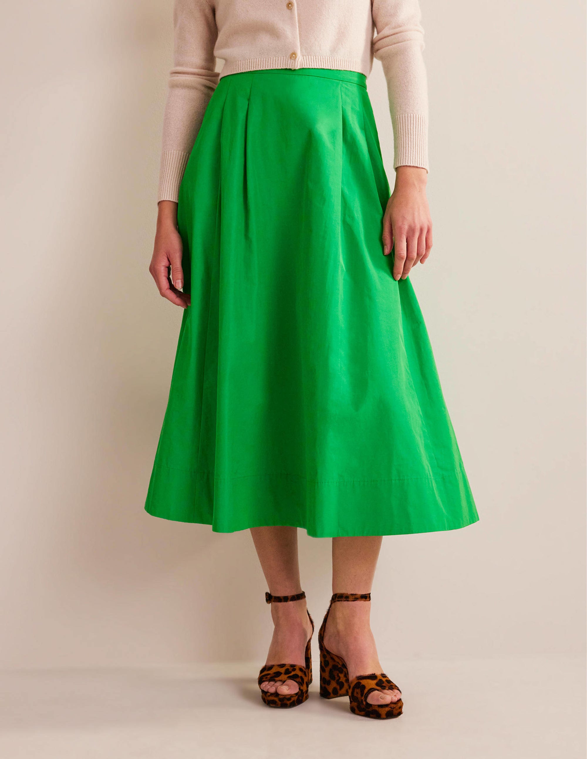 Taffeta Pull-on Midi Skirt-Green Bee - Image 4