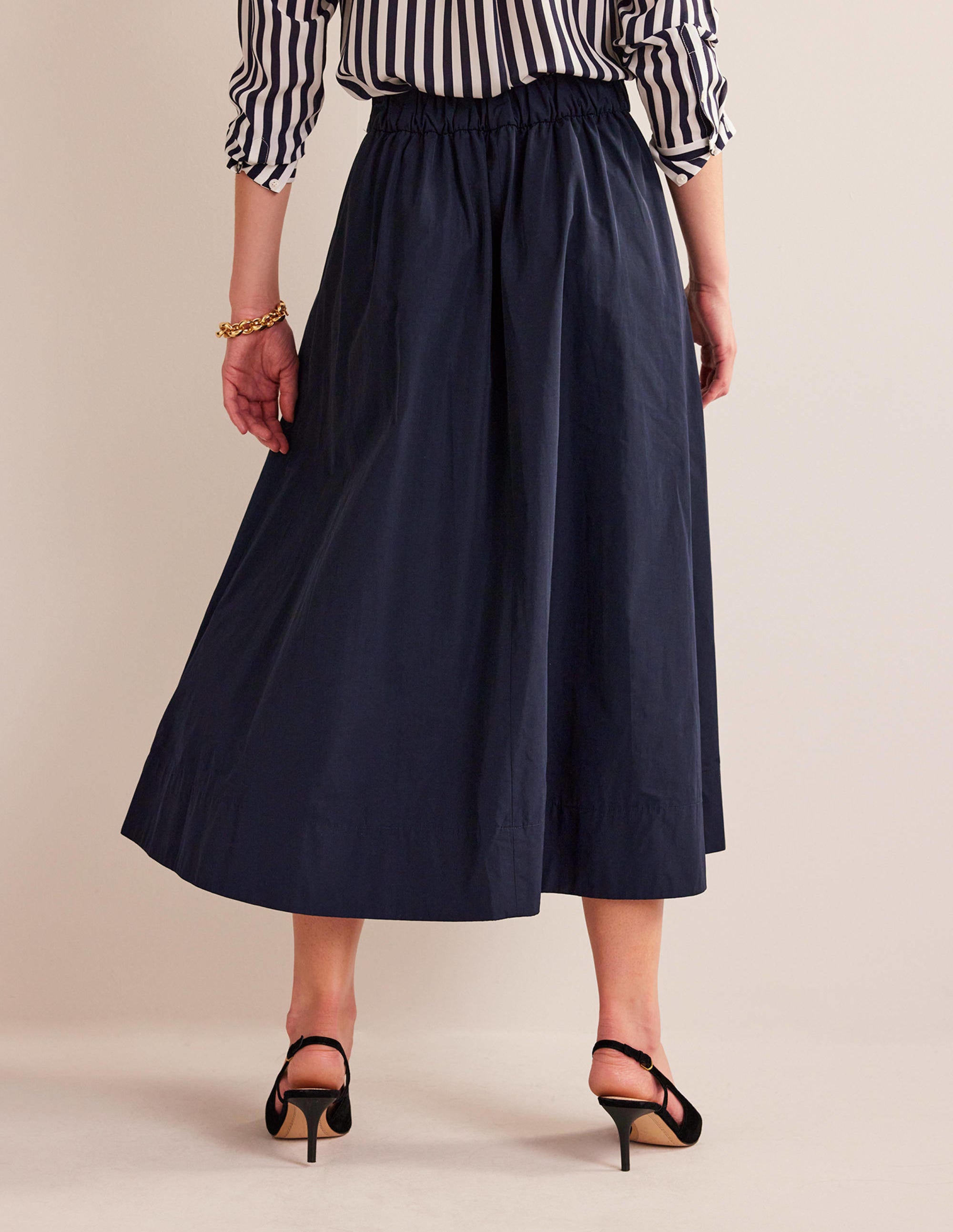 Taffeta Pull-on Midi Skirt-Navy - Image 3
