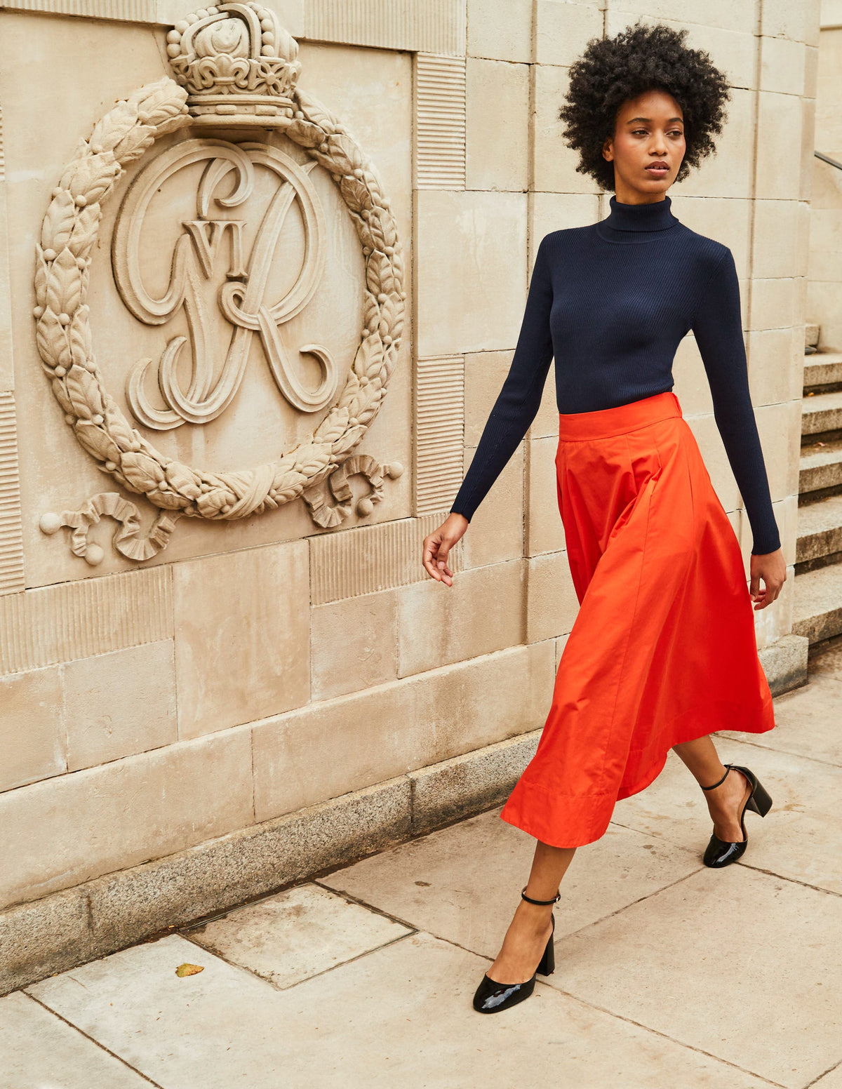 Taffeta Pull-on Midi Skirt-Red-5