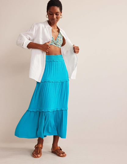 Smocked-Waist Holiday Skirt-Ultramarine