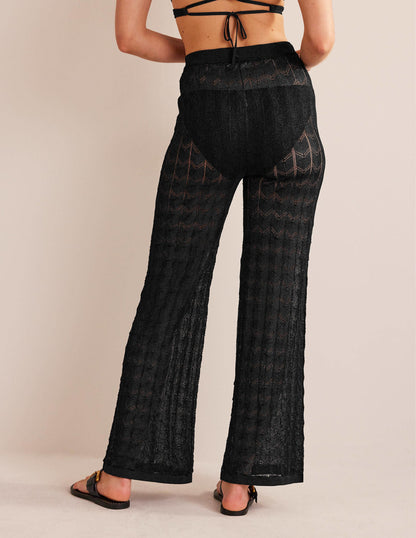 Knitted Beach Trousers-Metallic Black