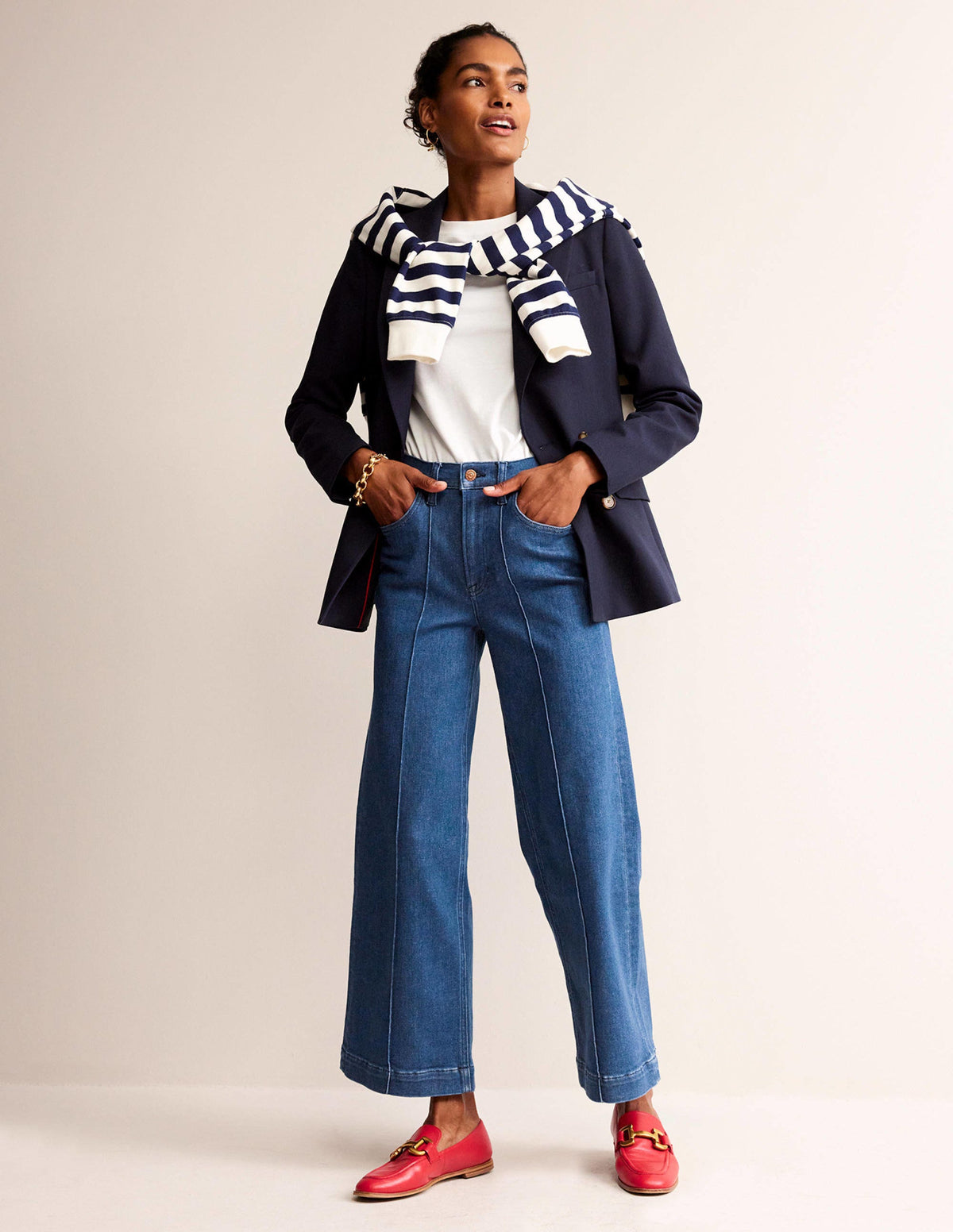 Wide Leg Seam Jeans-Vintage Blue-1