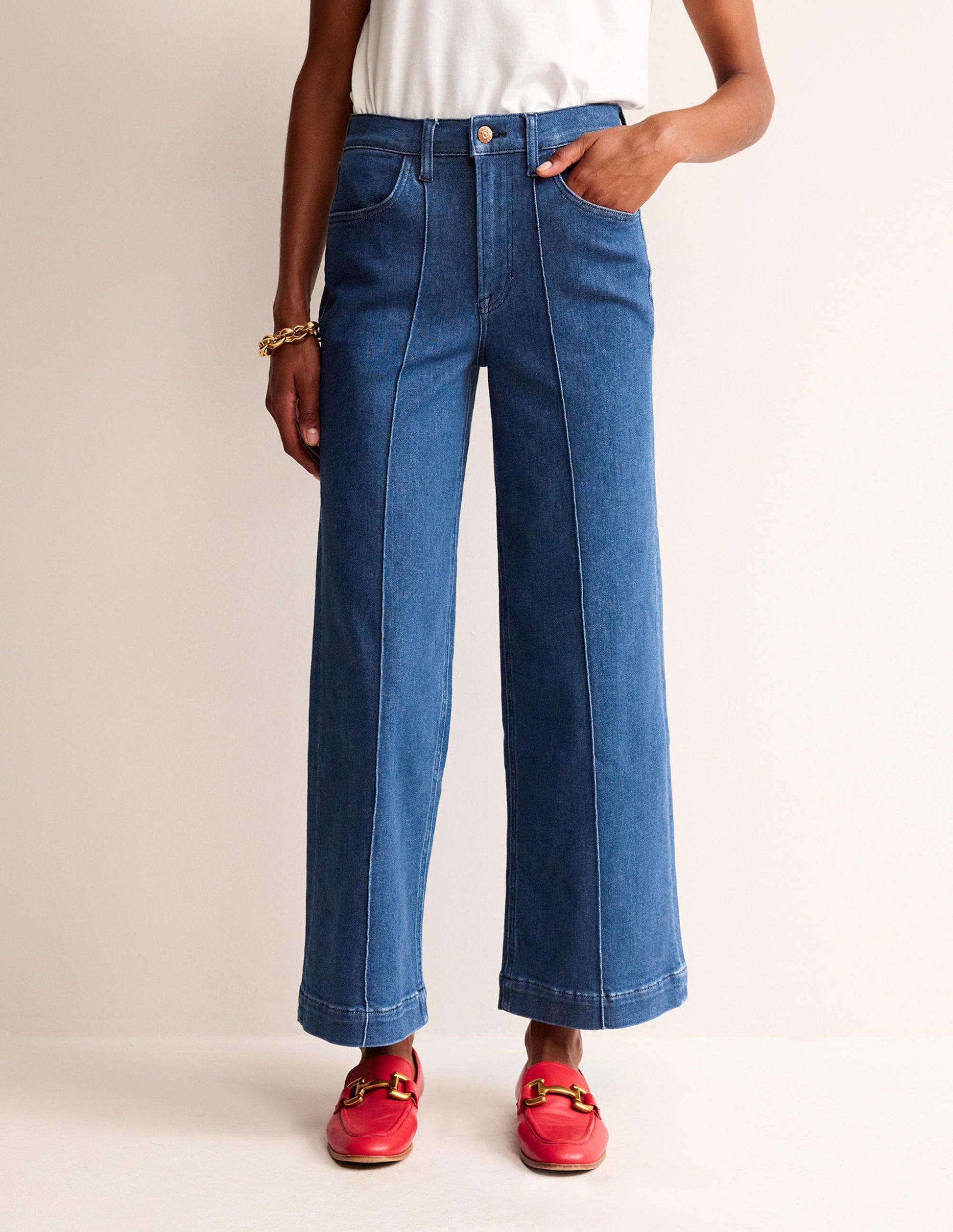 Wide Leg Seam Jeans-Vintage Blue-4