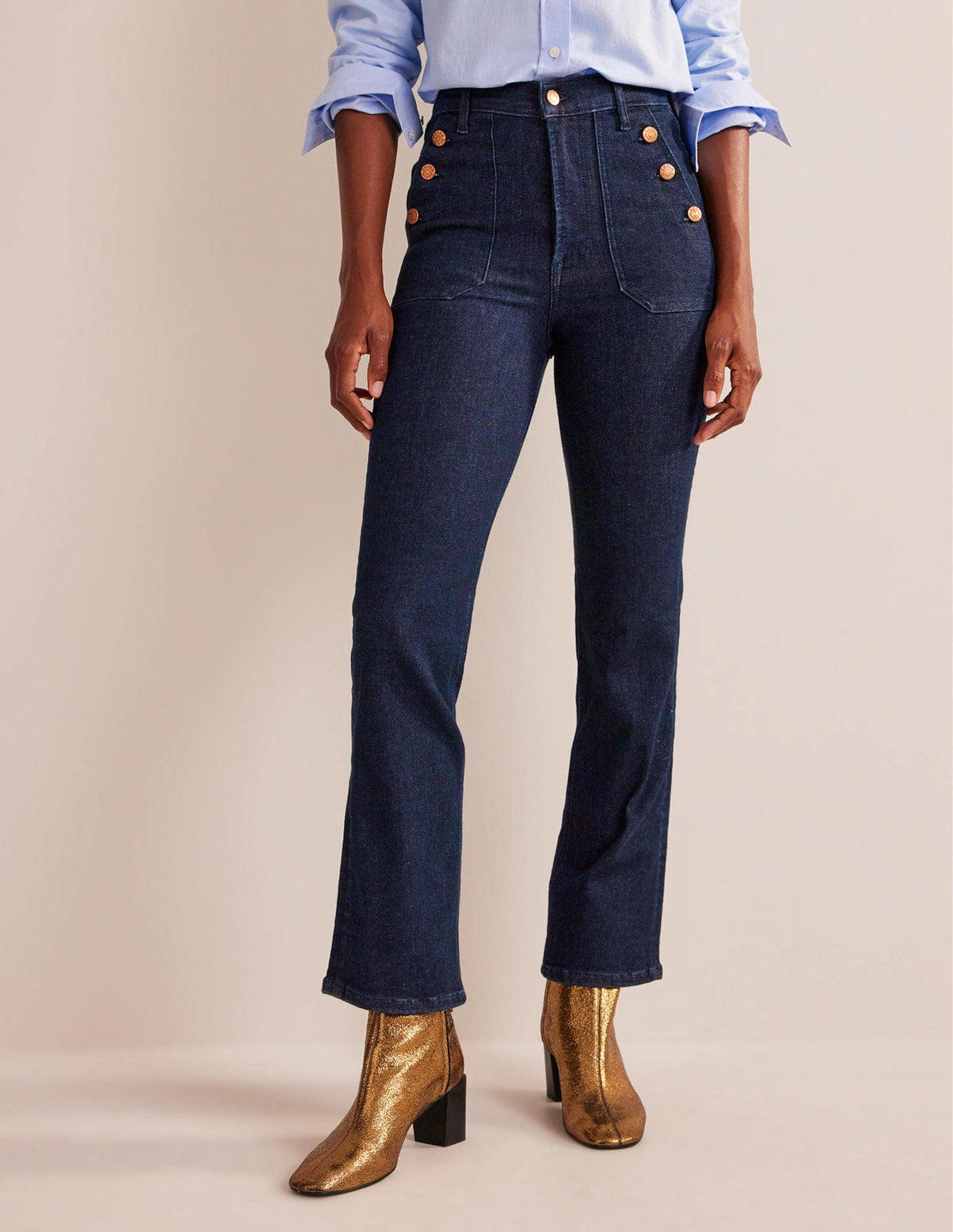 Button Detail Straight Jeans-Indigo Rinse - Image 4