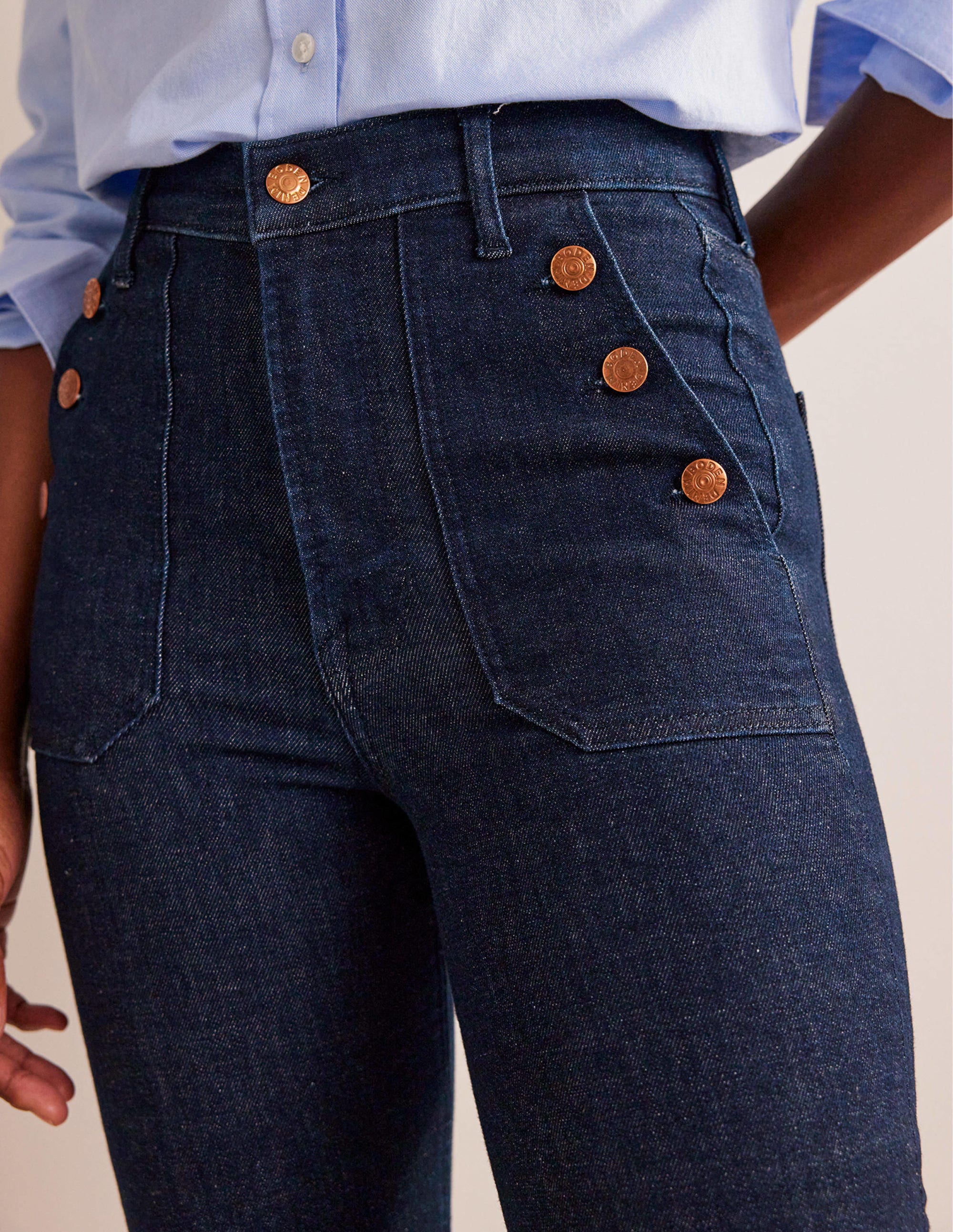 Button Detail Straight Jeans-Indigo Rinse - Image 5