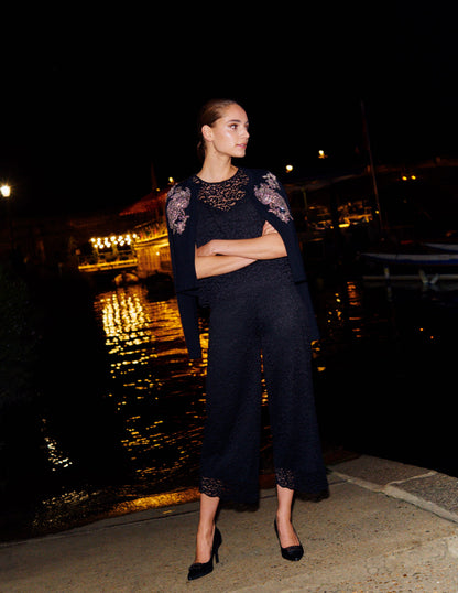 Cropped Wide-Leg Lace Trousers-Black-5