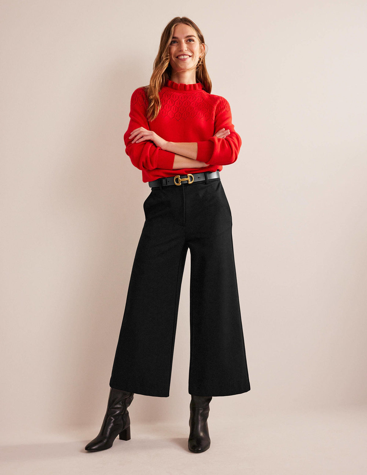 Wide-Leg Ponte Culottes-Black - Image 1