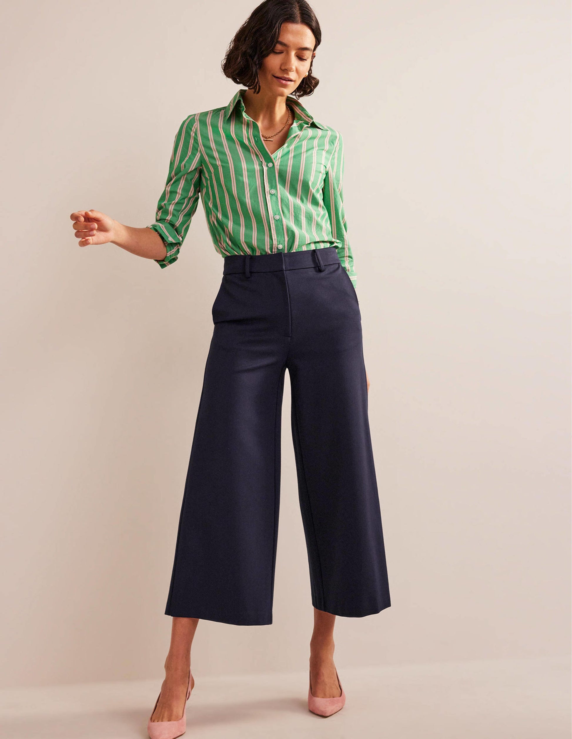 Wide-Leg Ponte Culottes-Navy-1