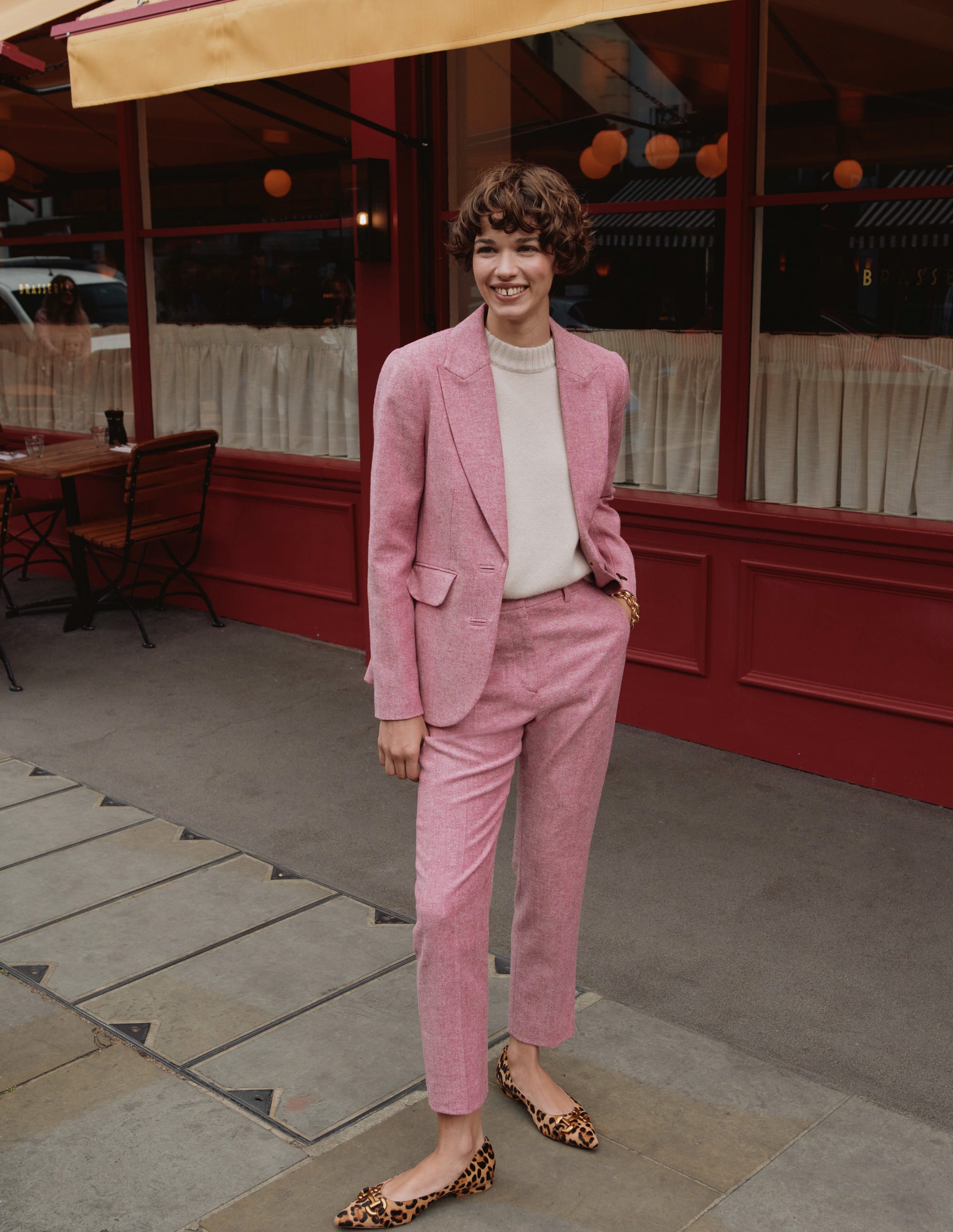 Kew Wool Trousers-Pink Herringbone - Image 5