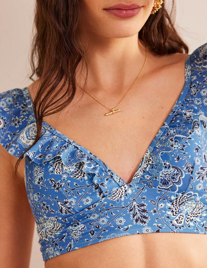 Palermo Ruffle Bikini Top-Azure, Gardenia Grove-2