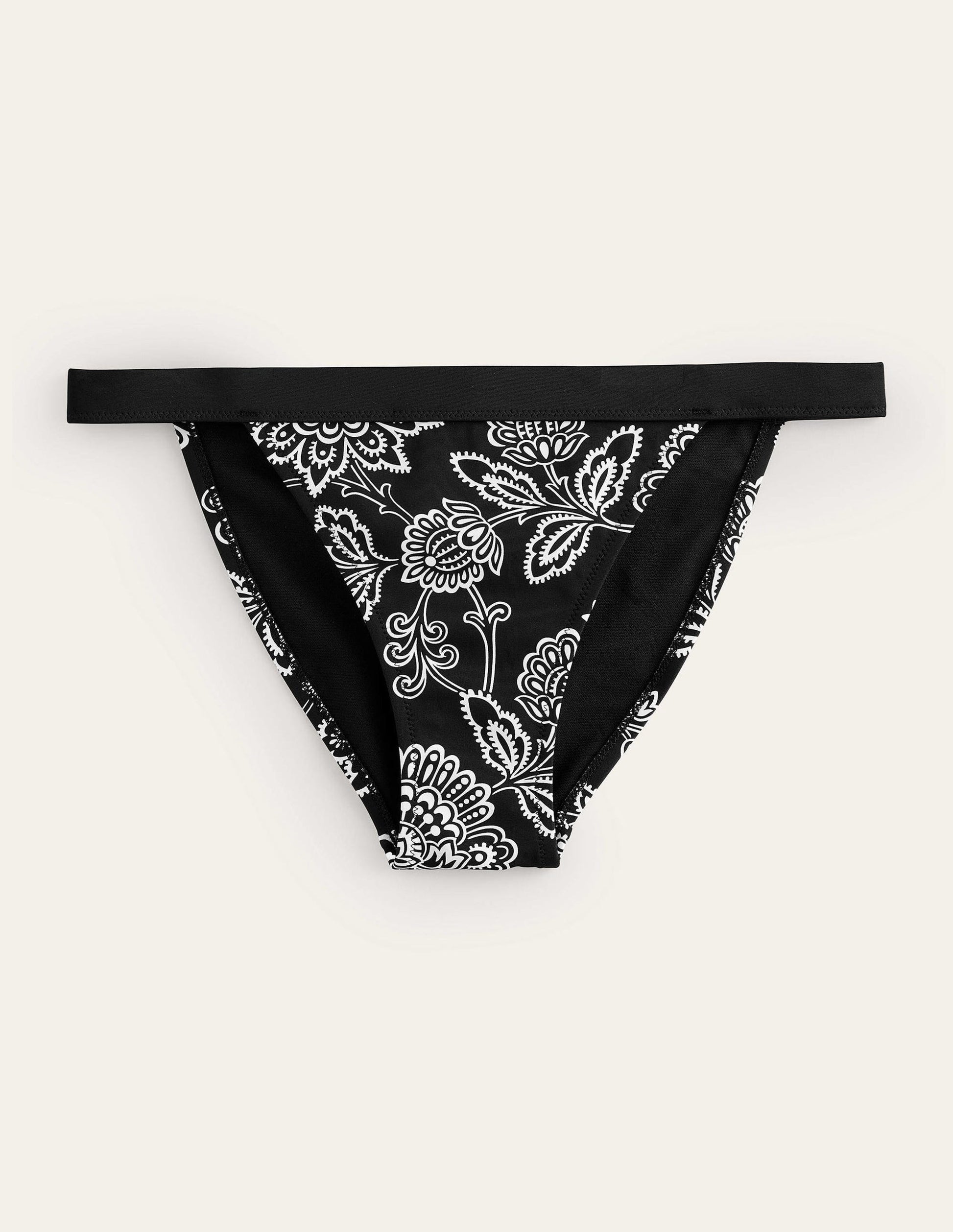 Tanga Bikini Bottoms-Black, White Floral-5