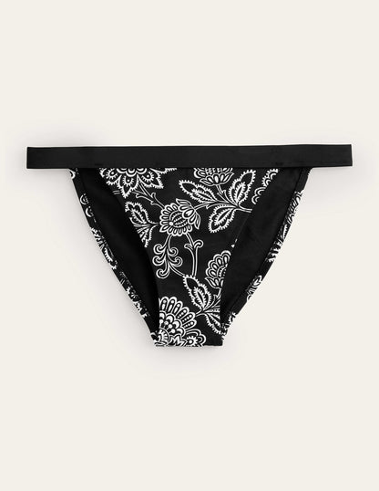 Tanga Bikini Bottoms-Black, White Floral-5