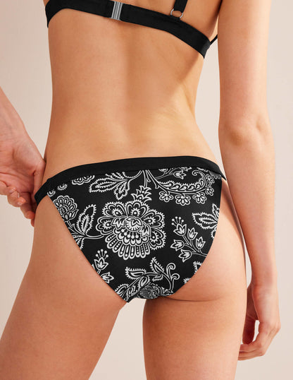Tanga Bikini Bottoms-Black, White Floral-3