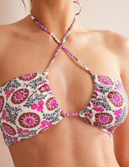 Halterneck Bandeau Bikini Top-Gin Fizz, Sunflower Sprig-2