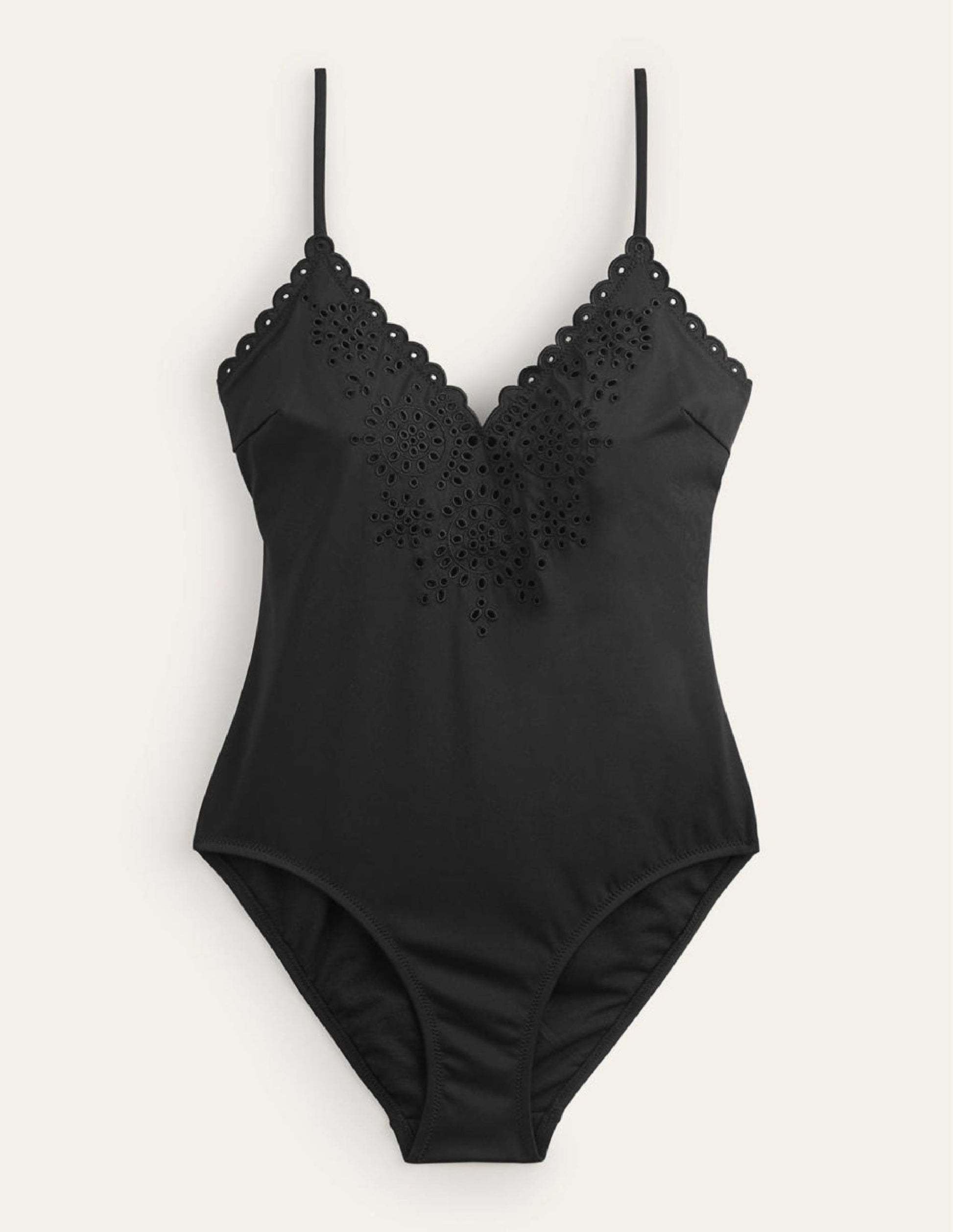 Broderie V-neck Swimsuit-Black-5
