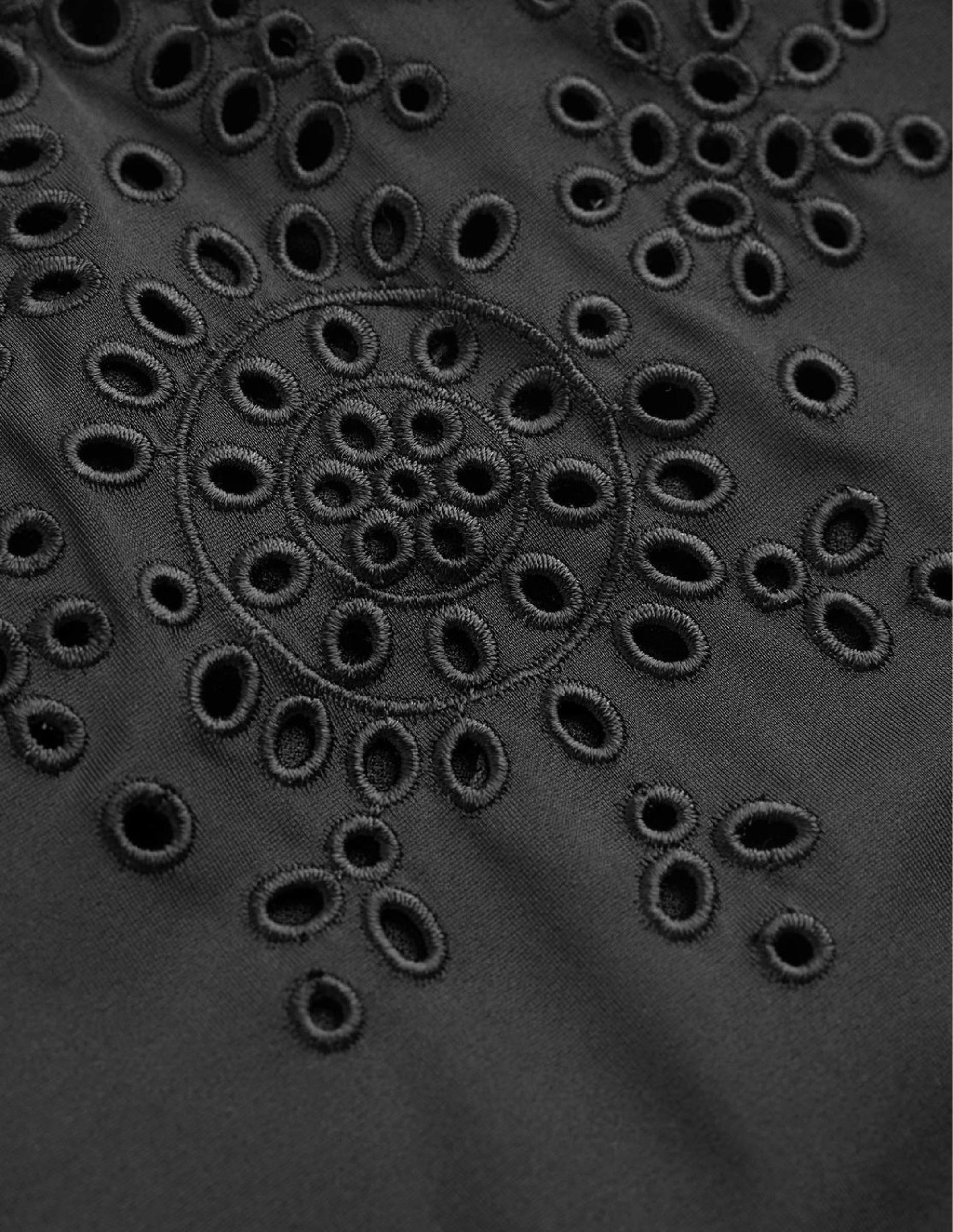 Broderie V-neck Swimsuit-Black-6