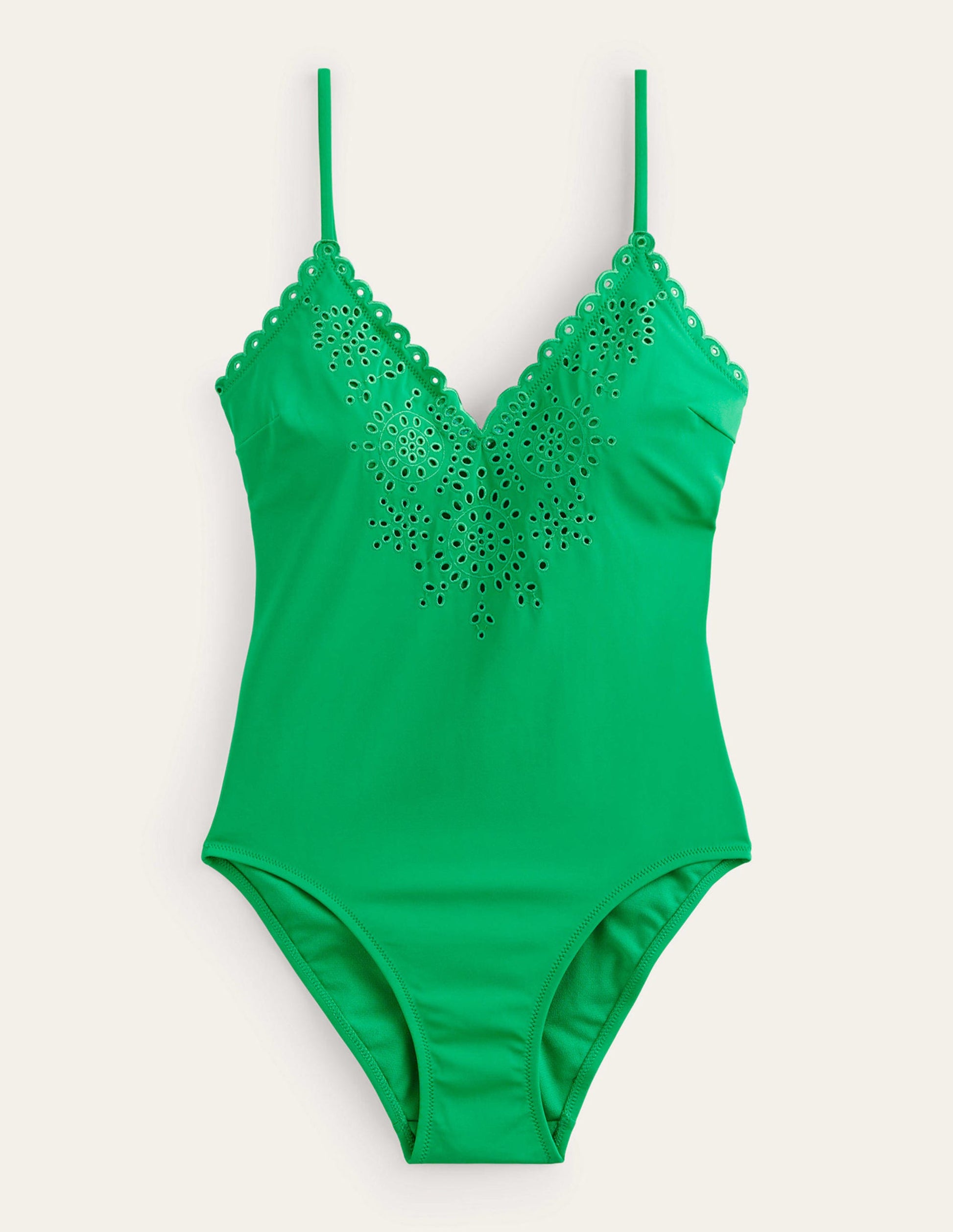 Broderie V-neck Swimsuit-Green Pepper-5