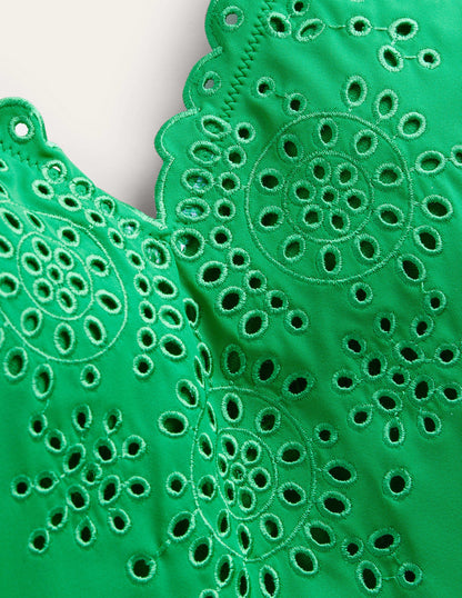 Broderie V-neck Swimsuit-Green Pepper-6