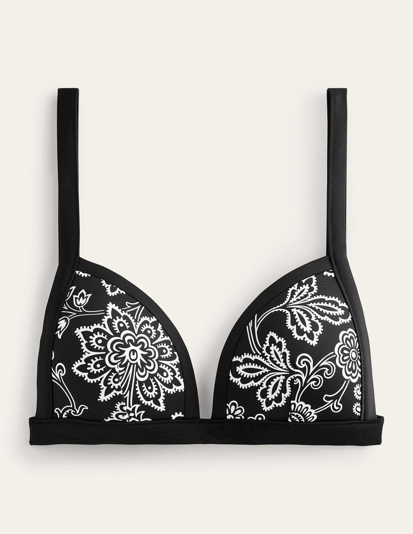 Triangle Panelled Bikini Top-Black, White Floral