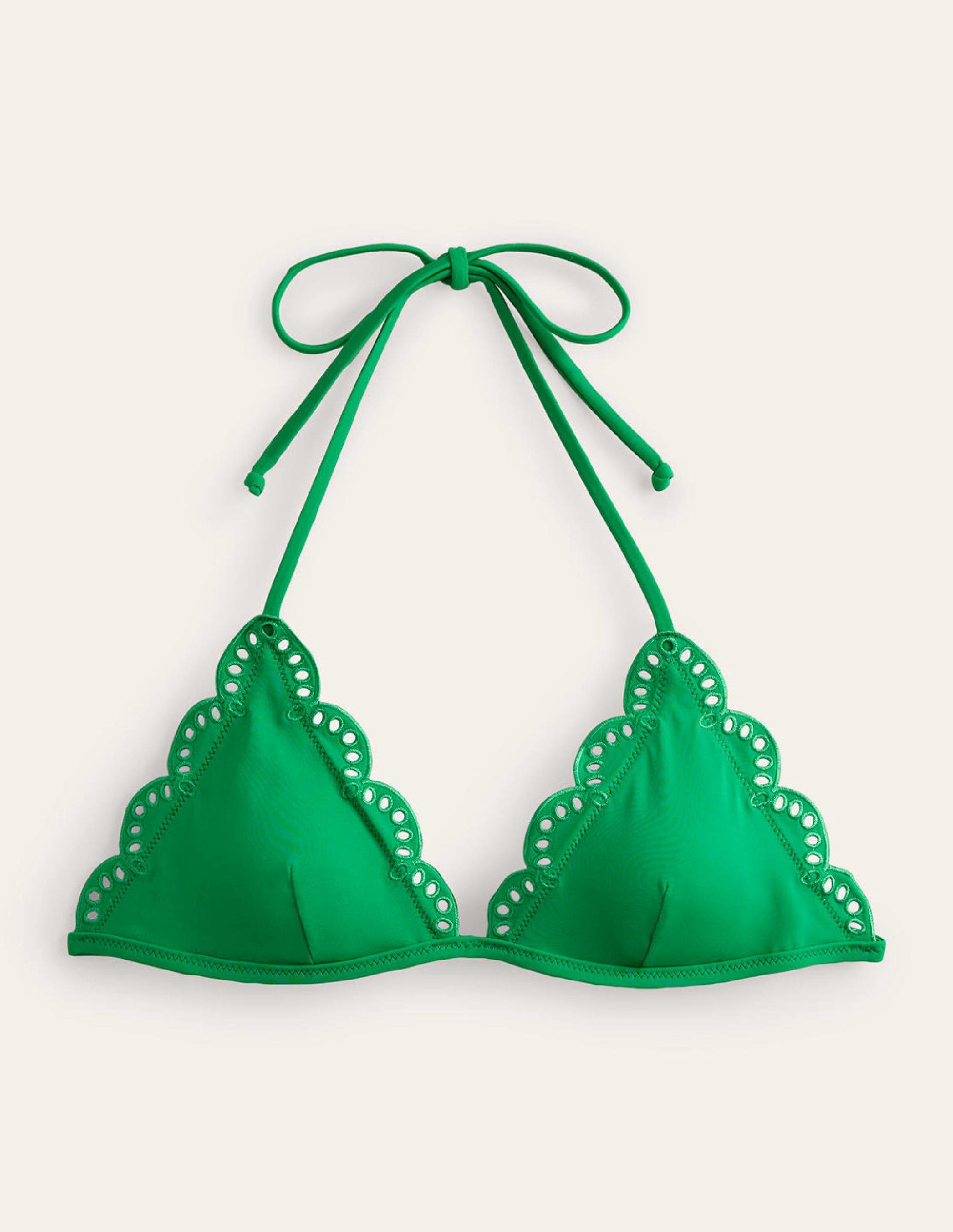 Broderie Triangle Bikini Top-Green Pepper-5
