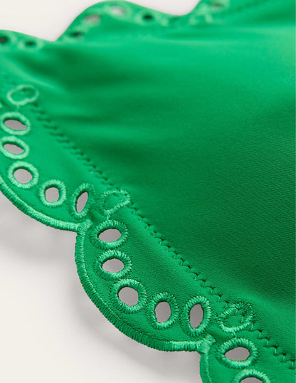 Broderie Triangle Bikini Top-Green Pepper-6