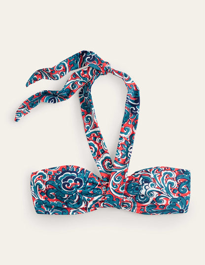 Scarf Bandeau Bikini Top-Dahlia Red, Botanic Terrace-5