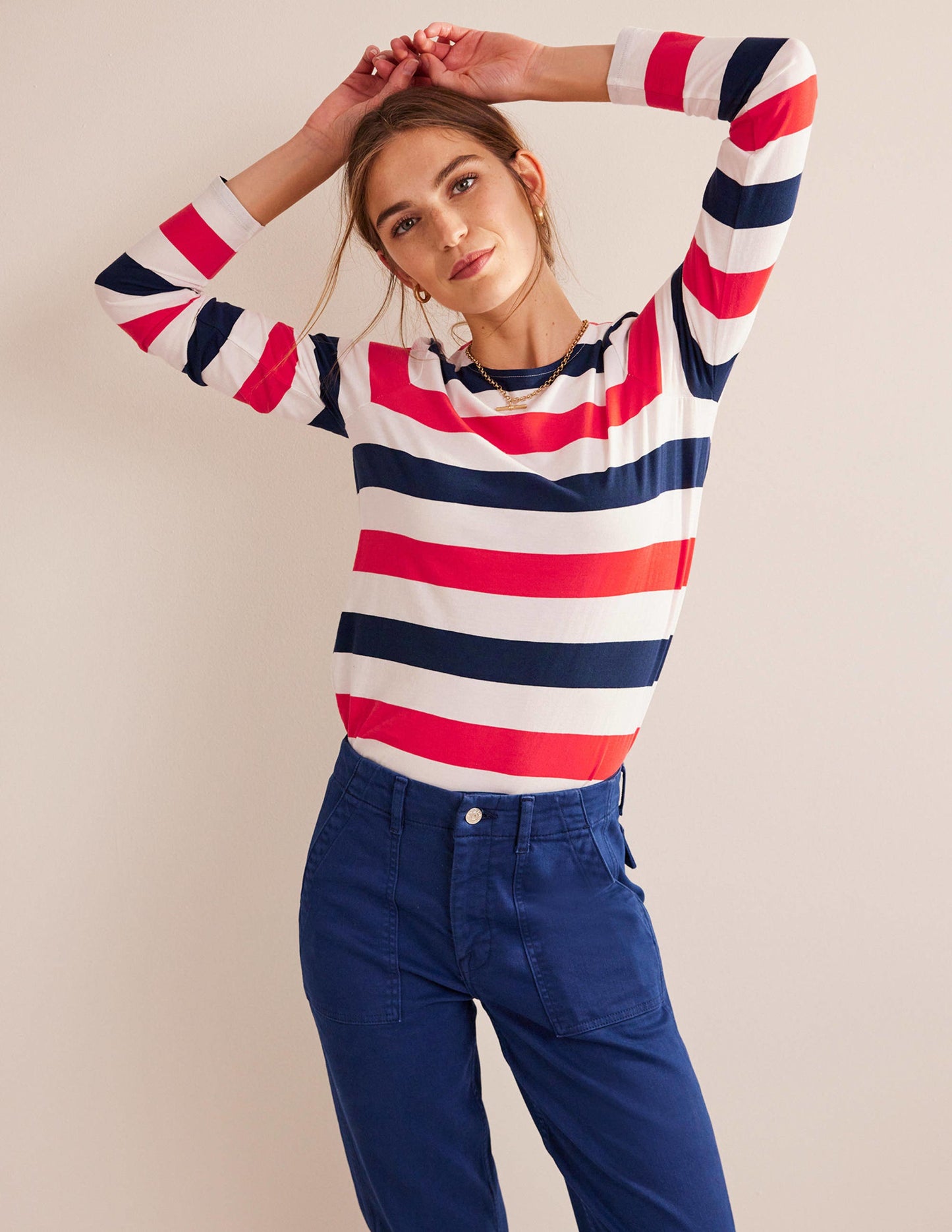 Bea Long Sleeve Breton-Cherry Red and Navy