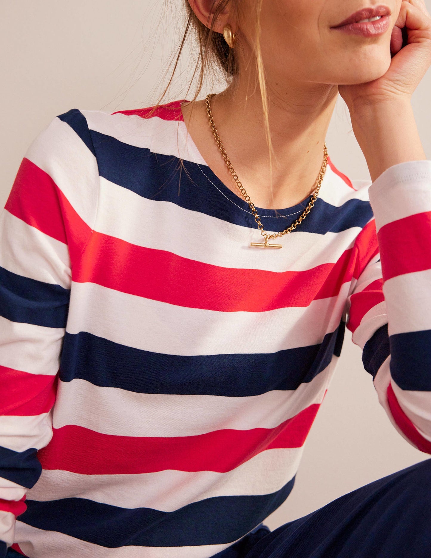 Bea Long Sleeve Breton-Cherry Red and Navy