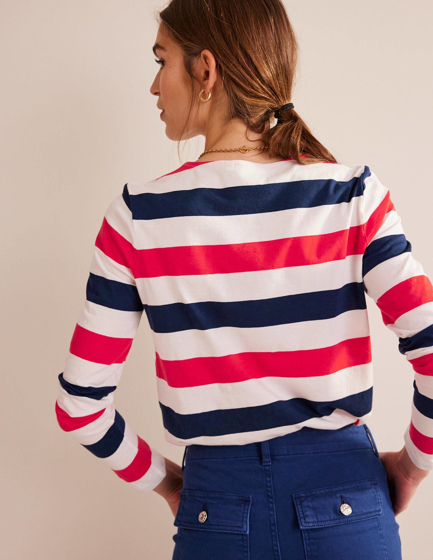 Bea Long Sleeve Breton-Cherry Red and Navy