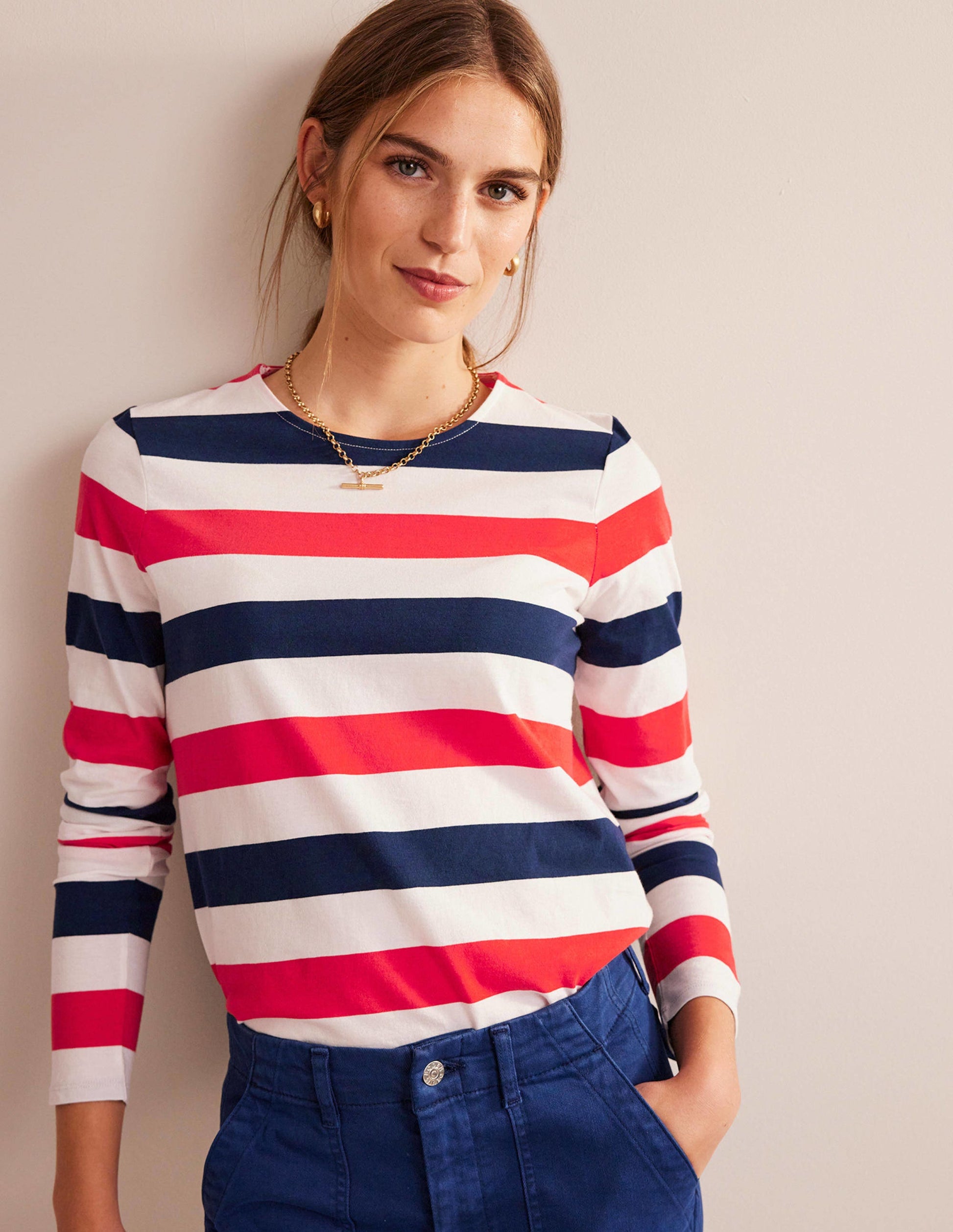 Bea Long Sleeve Breton-Cherry Red and Navy-4