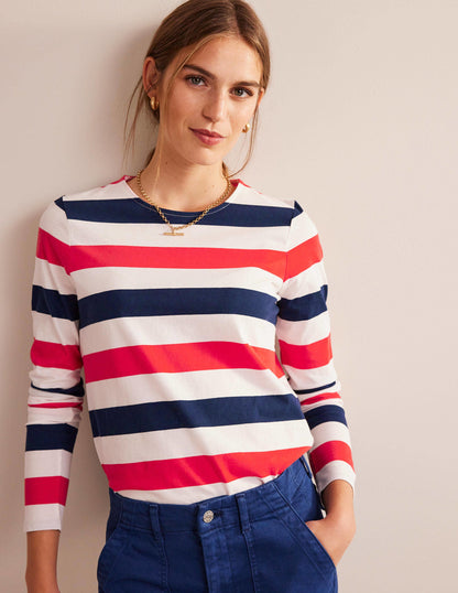Bea Long Sleeve Breton-Cherry Red and Navy-4