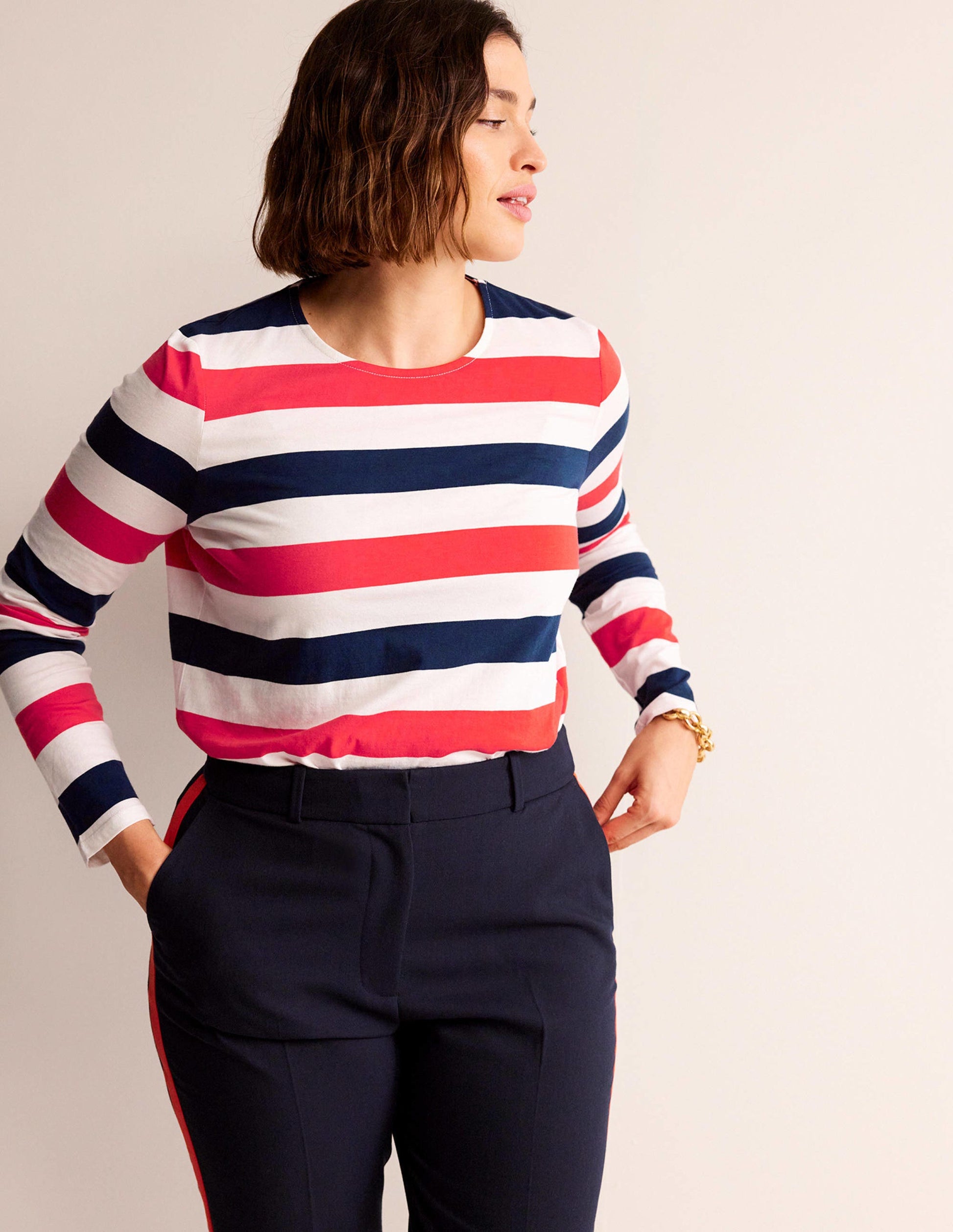 Bea Long Sleeve Breton-Cherry Red and Navy-5