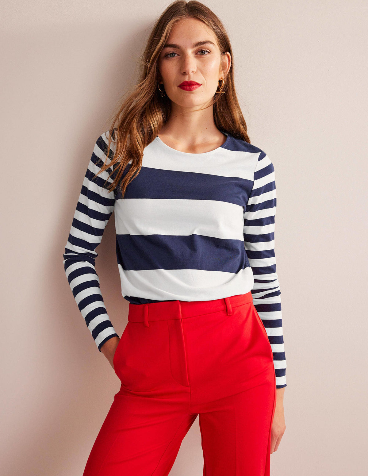 Bea Long Sleeve Breton-French Navy and Ivory - Image 2