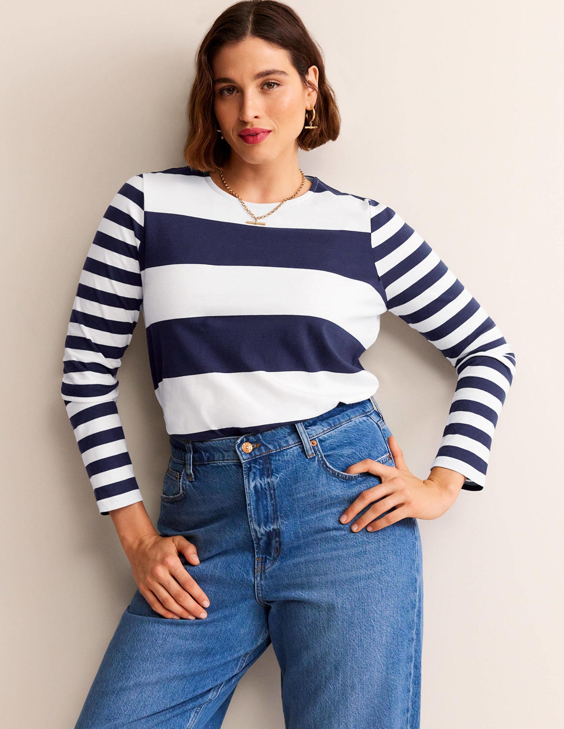Bea Long Sleeve Breton-French Navy and Ivory-6