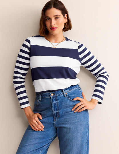 Bea Long Sleeve Breton-French Navy and Ivory-6