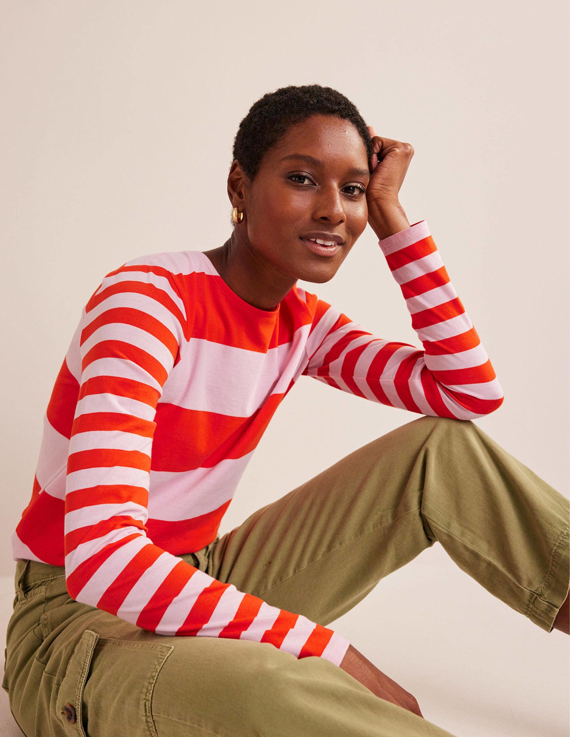 Bea Long Sleeve Breton-Orchid Pink and Fiesta-1